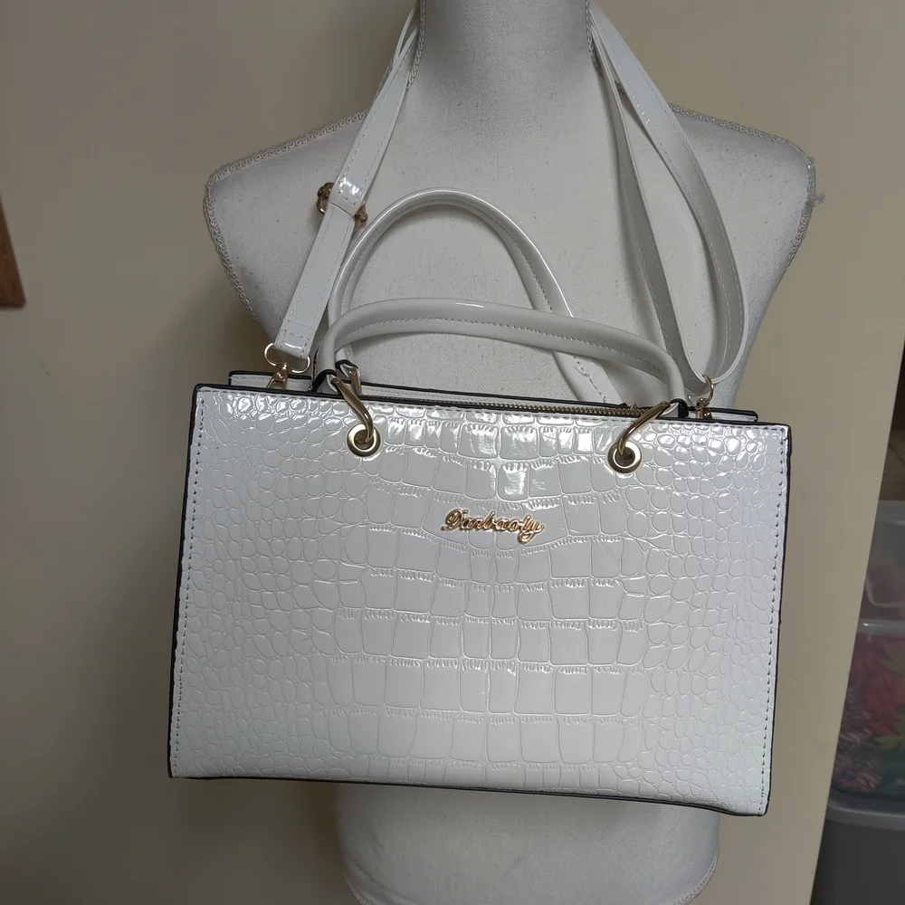 Danbooty White Croc-Embossed Women's Bag Pu Leather Shoulder Bag, White - Picture 15 of 15